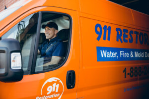 911 restoration team in truck for water and fire damage restoration - 911 Restoration in Eastern LA